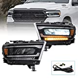 VLAND Led Headlights Compatible with 2019 2020 Dodge Ram 1500 Tradesman& HFE, Bighorn, Laramie, Rebel(NOT FIT Halogen Type & Classic & TRX) w/Reflective Bowl Sequential Amber Reflector