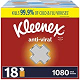 Kleenex Anti-Viral Facial Tissues, 18 Cube Boxes, 60 Tissues per Box (1080 Total Tissues)