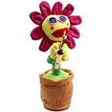 Dancing Sunflower Singing Talking Repeating Recording Glowing Saxophone Soft Plush Flower Toy 120 Songs Musical Funny Gift for Adult Kids(Sunflower, Pink)