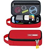 Large Pencil Case, Durable Pen Pouch with Big Capacity, Minimalist Portable Stationery Bag with Handle for Middle High College School & Office Red
