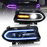 VLAND RGB Led Headlights Compatible with Dodge Charger 2015-2018( Not Fit Xenon Models) w/Projector w/Dual Beam w/Multicolor RGB Halo DRL, Passenger&Driver Side
