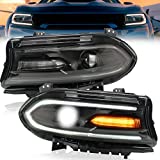 A&K Led Headlights for Dodge Charger 2015 2016 2017 2018 2019 2020,Dual Beam Head Lamp Assembly with Turn Signal Light and Led Daytime Running Light,Driver and Passenger Side(Clear Len)