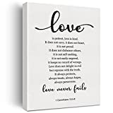 Bible Verse Art Wall Decor 1 Corinthians 13:4-8 Love Never Fails Scripture Canvas Painting Print for Home Living Room Decor Framed Artwork Christian Wedding Gifts(12x15 Inch)