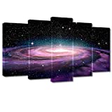 Visual Art Decor Modern Canvas Wall Art Starry Galaxy Universe Space Picture Prints Home Office Living Room Wall Decoration Astronomy Exhibition Decor (5 Pieces Large)