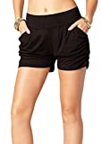 Conceited Black Harem Shorts for Women High Waisted Shorts with Pockets Soft Womens Casual Shorts for Summer - NS01-SBK-SM