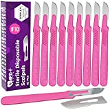 MedHelp Disposable Scalpel 10 Disposable Dermaplaning Tool Scalpel Blades with Pink Plastic Handle, High Carbon Steel Dermablade Blades. Individually Wrapped #10 Surgical Blades, Sterile  Box of 10