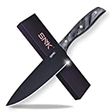 SNK 8 Inch Professional Chef Knife, Kitchen Knife with Full Tang and Ergonomic Acrylic Resin Handle, Quicksand Metallic Coating, Cooking Knife for Chopping and Slicing with Gift Box, Gray