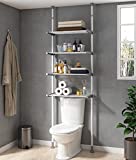 ALLZONE Bathroom Organizer, Over The Toilet Storage, 4-Tier Adjustable Shelves for Small Room, Saver Space, 92 to 116 Inch Tall, White/Gray