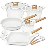 Cookware Set Nonstick 100% PFOA Free Induction Pots and Pans Set with Cooking Utensil 15 Piece  White