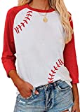 ETATNG Womens Raglan Shirts 3/4 Sleeve Baseball Tee Round Neck Patchwork Casual Blouse Tops Red XL