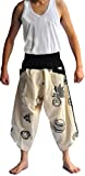 Siam Trendy Men's Japanese Style Pants One Size White with Leaf Design