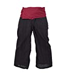 LannaPremium Thai Fisherman Yoga Pants Trousers Cotton One Size 2 Tone Red Black