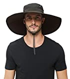 HLLMAN Super Wide Brim Sun Hat-UPF 50+ Protection,Mens/Womens hat for Fishing, Hiking, Gardening,Breathable Nylon & Mesh Dark Grey
