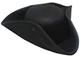 Adult Revolutionary War Costume Tri-Corner Tricorn Colonial Pirate Hat, One Size, Black