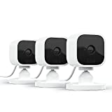 Blink Mini  Compact indoor plug-in smart security camera, 1080p HD video, night vision, motion detection, two-way audio, easy set up, Works with Alexa  3 cameras (White)