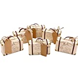 50pcs Mini Suitcase Favor Box Party Favor Candy Box, Vintage Kraft Paper with Tags and Burlap Twine for Wedding/Travel Themed Party/Bridal Shower Decoration
