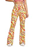 SOLY HUX Women's Floral Print Elastic High Waisted Flare Leg Bell Bottom Long Pants Multicoloured Floral S