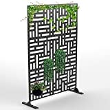 Elevens Outdoor Privacy Screen Metal Privacy Screen with Stand,Freestanding Outdoor Divider for Your Garden Patio Backyard,76"x47",Black(Plants Not Covered)