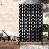 Patio Privacy Screen Balcony Decorative Screen Set with Stand, Outdoor Decor Privacy Fence Screen, Indoor Room Decorative Divider (Square-Black)