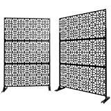 Elevens Outdoor Privacy Screen, Patio Privacy Screen with Stand Decorative Metal Panels for Backyard Balcony 6.2x4 feet,Black(Perilla)