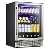 Antarctic Star 24 Inch Beverage Refrigerator Under Counter Built-in Wine Cooler Mini Fridge Clear Glass Door Digital Memory Temperature Control, Beer Soda LED Light, Quiet Operation (24 Inch)