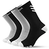 DOVAVA Dri-tech Compression Crew Socks 15-20mmHg (4 Packs) Quick Dry Athletic Running Socks, Small-Medium, Black-Grey-White