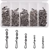 JSHANMEI Fishing Swivels Snaps Kit 165pcs Rolling Barrel Swivels with Fast Clips Fishing Snaps High Strength Speed Clips Connector Freshwater Saltwater Snaps Swivels Fishing Tackle