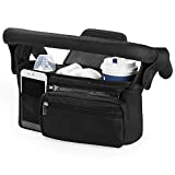 Momcozy Universal Baby Stroller Organizer, 2 Insulated Cup Holder, Detachable Zippered Pocket, Adjustable Shoulder Strap, Large capacity for baby essentials, Compact Design Fits Any Strollers(Black)