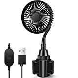 USB Car Fan, Car Cup Holder Fan Mount 3 Speeds Adjustable Gooseneck Fan Cradle for Better Cooling, Large Wind Single-Head Fan Powerful Quiet for Car, SUV Truck, Boat, Seat cup,Golf Car