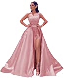 Fair Lady Women's Dusty Rose Prom Dresses with Slit One Shoulder Sequin Ball Gown Satin Formal Evening Party Dress 2022 Dusty Rose 8