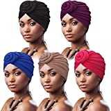 AQOKKA 5 Pack African Knot Headwraps for Women Turban Knot Cap Pre-Tied Beanie Headwrap Hat
