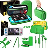 Orzly Switch Lite Accessories Bundle - Case & Screen Protector for Nintendo Switch Lite Console, USB Cable, Games Holder, Comfort Grip Case, Headphones, Thumb-Grip Pack & More - Green