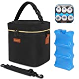 Breastmilk Cooler Bag with Ice Pack, Fits 6 Baby Bottle Up to 9 Ounce Insulated Baby Bottle Bag, Mancro Breast Milk Cooler on the go With Strap, Baby Bottle Cooler Bag for Nursing Mom Daycare, Black