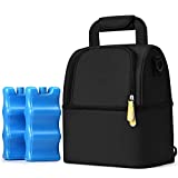 NCVI Breastmilk Cooler Bag with Ice Pack-Double Layer Fits 6 Bottles, Up to 9 Ounces for Nursing Mother Breast Pump Bag Backpack (black)