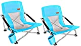 Nice C Chair Beach, Beach Chairs for Adults 2 Pack, Low Beach Chair, Sling, Folding, Portable, Concert, Kids, Boat, Sand Chair with Cup Holder & Carry Bag (2 Pack of Blue)