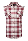 NUTEXROL Men's Casual Flannel Plaid Shirt Sleeveless Cotton Plus Size Vest Red and Beige