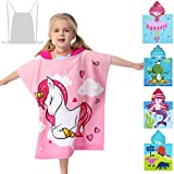 Athaelay Unicorn Hooded Poncho Bath Beach Pool Towel Cape / Poncho / Cover-up Super Soft Plush for Kid Toddler Girls, Pink Color with Pouch