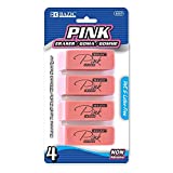 BAZIC Pink Eraser, Latex Free Bevel Erasers, Large Size Block Erasers for Art Drawing School Office Kids Teachers (4/Pack), 1-Pack