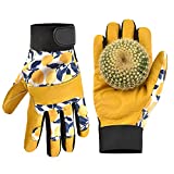 OIZEN Leather Tough Cowhide Work Gardening Gloves for Women Thorn Proof, Working Gloves, Gardening Gifts for Women