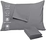 4 Pack Pillow Cases Protectors Zip Standard 20x26 Inches Brushed Dark Grey Extreme Soft Cooling Microfiber Wrinkle Stain, Fade Resistan (Microfiber, Standard)