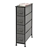 mDesign Modern 4 Drawer Tall Storage Tower Organizer Nightstand, Side/End Table Narrow Wardrobe Accessory Cabinet for Bathroom, Closet, Living Room, Small Space Decor - Lido Collection, Charcoal/Black