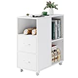 End Table with Drawer, Mobile Nightstand with Adjustable Shelf and Wheels, Modern Side Table, File Cabinet Storage Table for Home Office, Easy Assembly, White