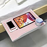 Bedroom Bedside Table Storage Rack, with Cupholder Bunk Bed Bedside Storage RackRemovable Bedside Tray, Suitable for Bedroom/bunk Bed College Dorm Room Essentials. (White Tray + Pink Leather)
