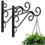 KABB Pack of 2 Black Iron Outdoor Hanging Brackets Wall Hooks for Bird Feeder Lanterns Wind Chimes with Screws (10 in Classical)