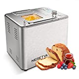 Neretva Bread Maker Machine , 20-in-1 2LB Automatic Breadmaker with Gluten Free Pizza Sourdough Setting, Digital, Programmable, 1 Hour Keep Warm, 2 Loaf Sizes, 3 Crust Colors - Receipe Booked Included (Sliver)