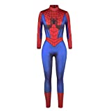 IYOWEL Women's Halloween Jumpsuits Skeleton Costume Bone Print Stretch Funny Cosplay Catsuit Bodysuit Rompers (S, Blue*Red spider)