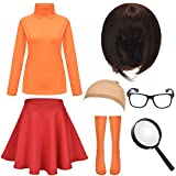 HMPRT Velma Dinkley Costume Women Sexy,Halloween Daphne and Shaggy Cosplay Outfit for Adult,M