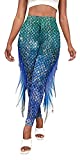 Mermaid Yoga Print Leggings for Women Plus Size Fish Scale High Waisted Pants Halloween Costume Tights S-XL (Blue-Green, S)