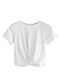 MakeMeChic Women's Summer Crop Top Solid Short Sleeve Twist Front Tee T-Shirt A-White S