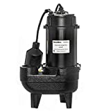 RainBro 3/4 HP Cast iron submersible sewage pump with 10 ft. piggy back tether float switch, Model# CSE075